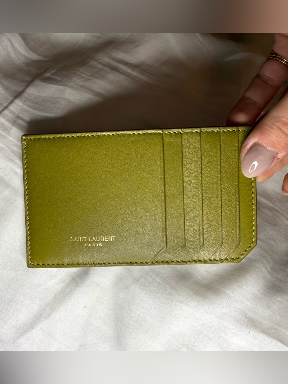 RARE Olive Green YSL Saint Laurent Lambskin Leather Card Case
